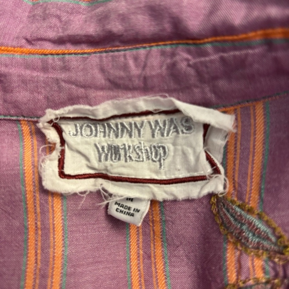 Johnny Was Indigo Button Down Tunic Shirt Medium M Pink Orange Stripe Top - Picture 9 of 9